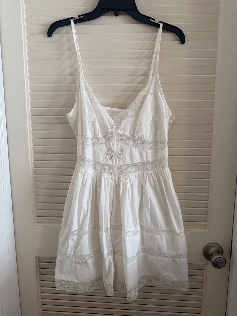 LoveShackFancy White Lace-Trim Mini Dress